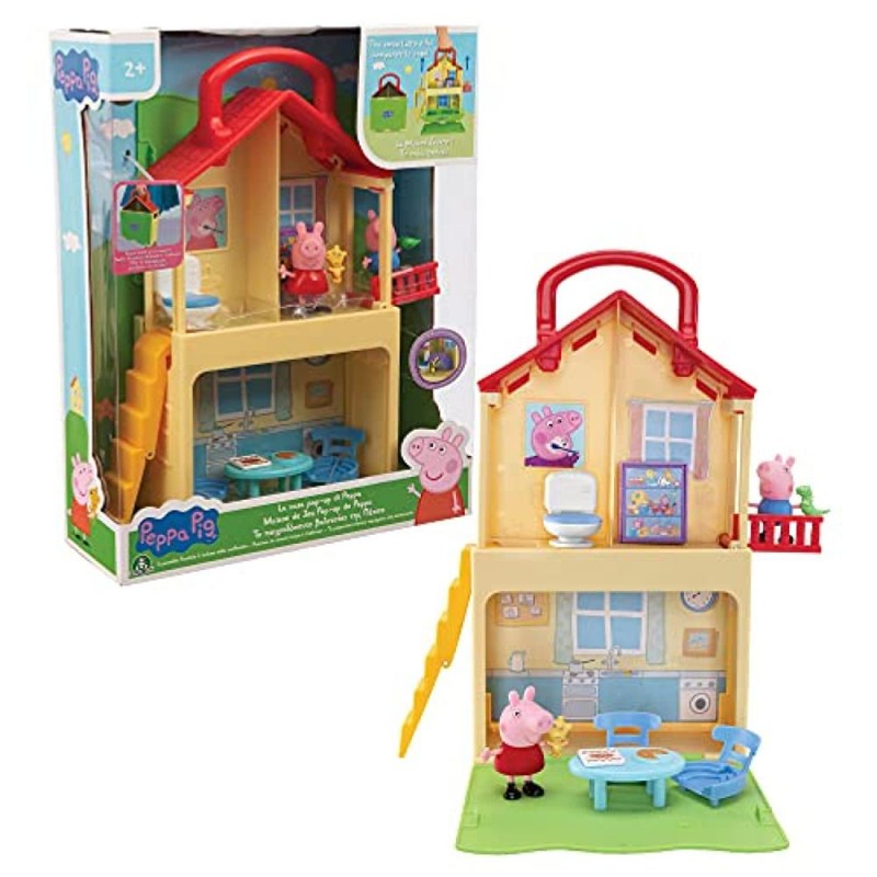 Giochi Preziosi - Peppa Pig- Playset Casa Pop Up, con 3 Stanze Diverse e 2 Personaggi Inclusi, trasportabile per giocare anche f