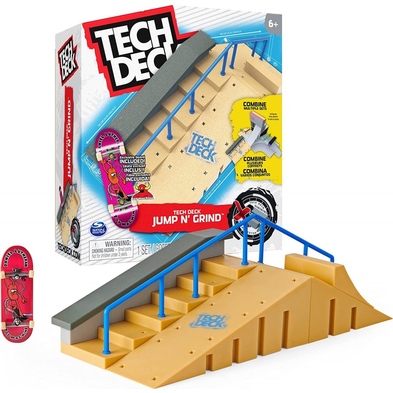 Spin Master - Tech Deck- Rampa Jump N Grind Starter Kit con tecnologia X-Connect, personalizzabile e modulabile, mini skate escl