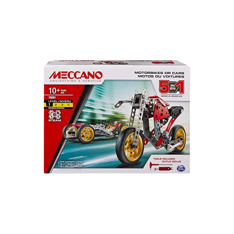 Spin Master - Meccano, Multimodello Moto 5 In 1, Kit Di Costruzione S; T; E; A; M; , Dai 10 Anni, 6053371