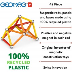 Geomag- Classic Costruzioni Magnetiche Per Bambini Linea Green 100% Plastica Riciclata, 42 Pezzi, Multicolore, POS210193