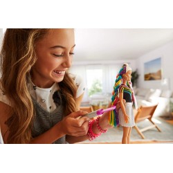 Mattel - Barbie Bambola con Capelli Lunghi Arcobaleno e Tanti Accessori, Giocattolo per Bambini 3 + Anni, M03K08