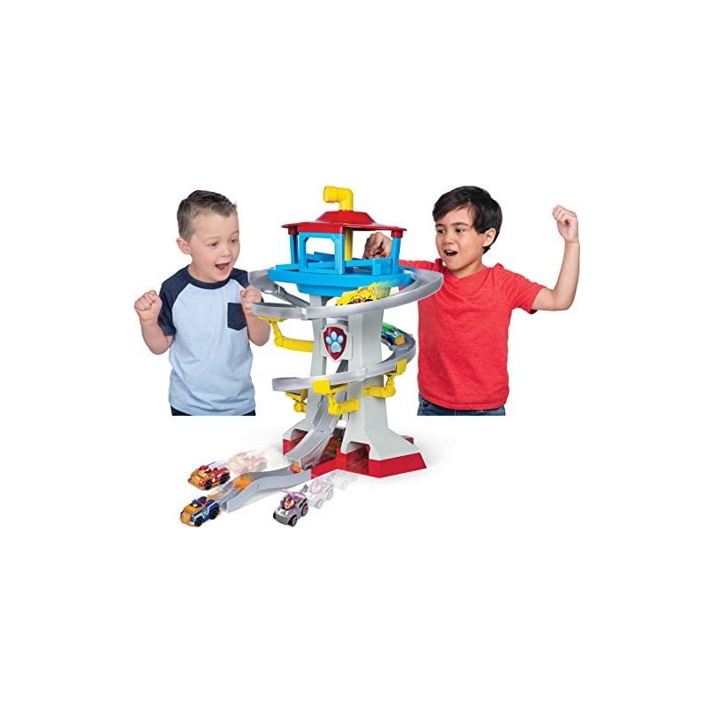 Paw Patrol, Quartier generale Pista Da Corsa Die Cast Con 2 Veicoli Esclusivi, In Scala 1:55