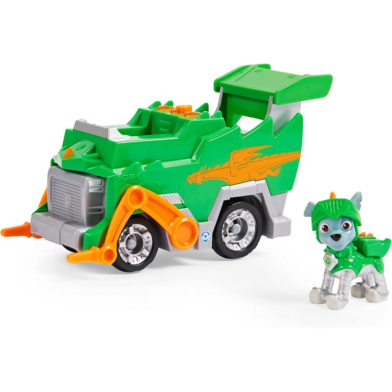 Paw Patrol - Veicolo Rescue Knights di Rocky Camion per la raccolta di rifiuti con personaggio, 6063588