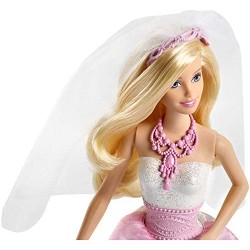 Mattel - Barbie - bambola Barbie Sposa con vestito bianco e dettagli rosa, gioielli rosa, M03387