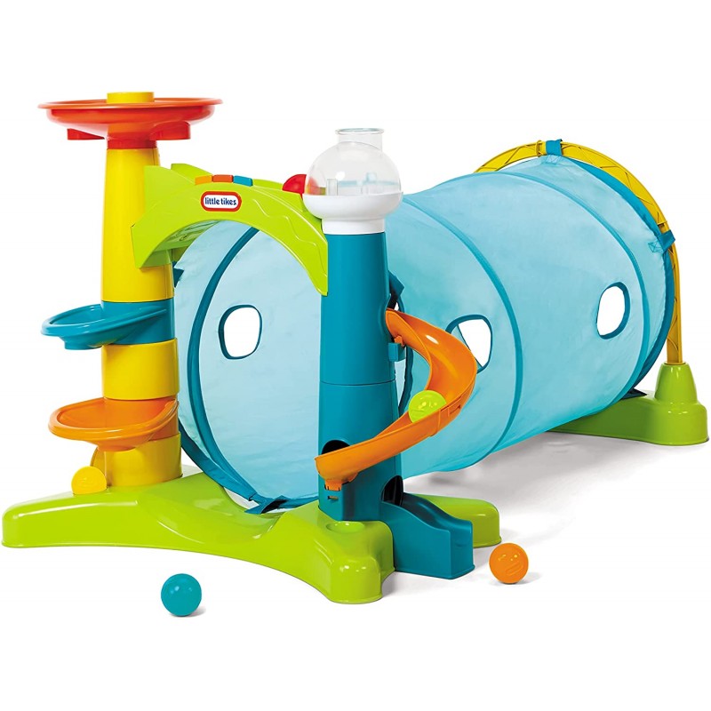 Little Tikes - Tunnel Attività 2-in-1, Con Scivolo per Palline, Finestre, Suoni e Musica, Con 5 palline di plastica, Età 1- 3 an