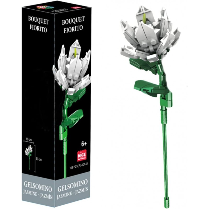 Nice Group - Flower Mattoncini - Set da Costruzione in Blocchi del Fiore Gelsomino, Colore Bianco, 84 pz. - NICE78008