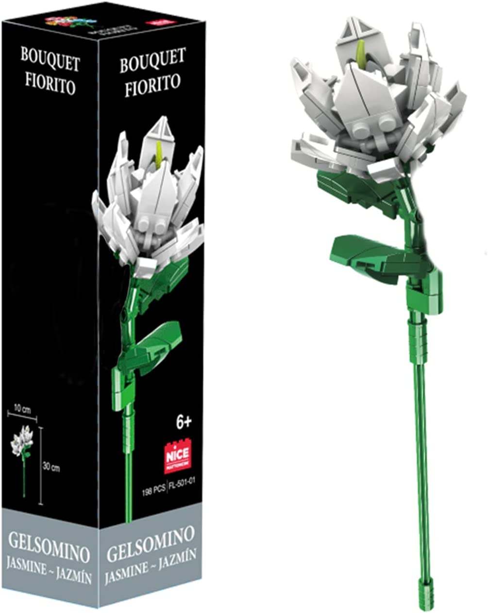 Nice Group - Flower Mattoncini - Set da Costruzione in Blocchi del Fiore  Gelsomino, Colore Bianco, 84 pz. - NICE78008