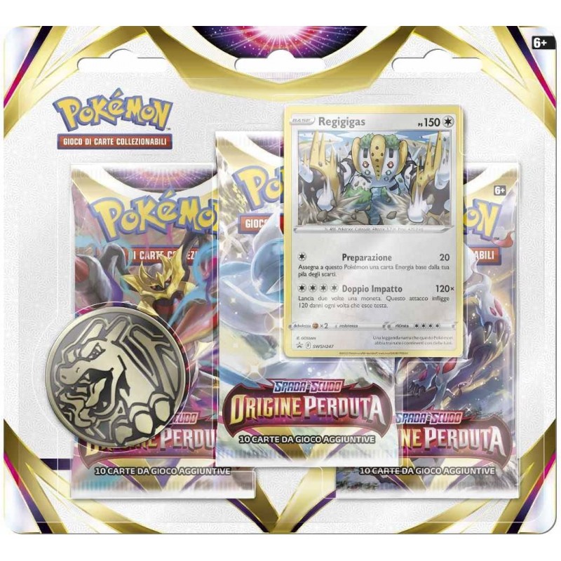 Gamevision - Pokemon Origine Perduta 3 Pack Blister di espansione Spada Scudo - Versione Italiana - Con 3 buste 1 moneta 1 carta