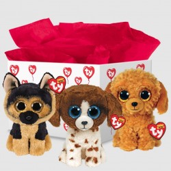 Ty Plush - Peluche Beanie Boos Cane Noodles Marrone - Cagnolino con occhioni Glitter Dorati - T36377