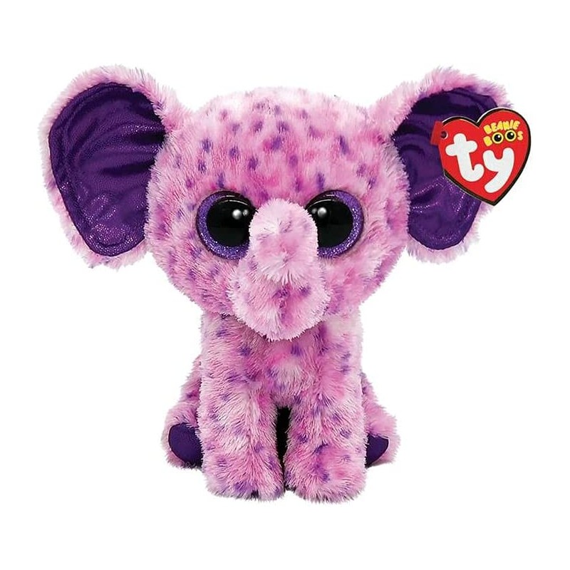 Ty Plush - Peluche Beanie Boos Elefante - Eva Rosa e Viola - Occhi, orecchie e zampe color viola glitter - T36386