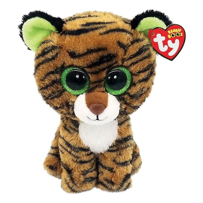 Ty Plush - Peluche Beanie Boos Tigre - Tiggy Marrone tigrato - Occhi Verdi grandi e glitter - T36387