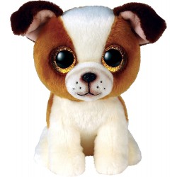 Ty Plush - Peluche Beanie Boos Cane - Hugo Bianco e Marrone - Cagnolino con occhioni glitter dorati - T36396