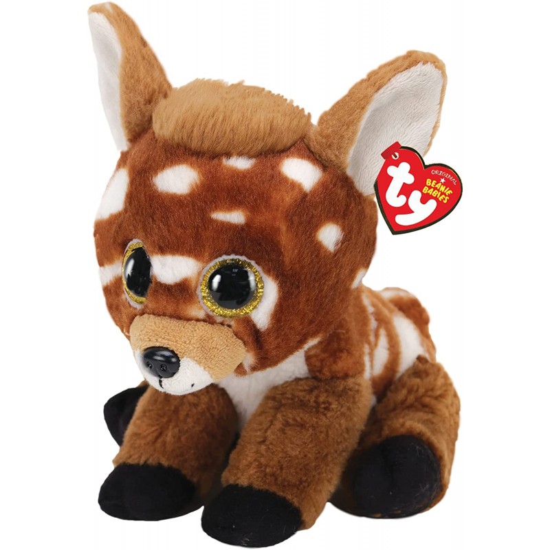 Ty Plush - Peluche Beanie Babies - Cucciolo di Cerbiatto - Buckley Marrone - Cerbiatto con occhioni dorati glitter - T90283