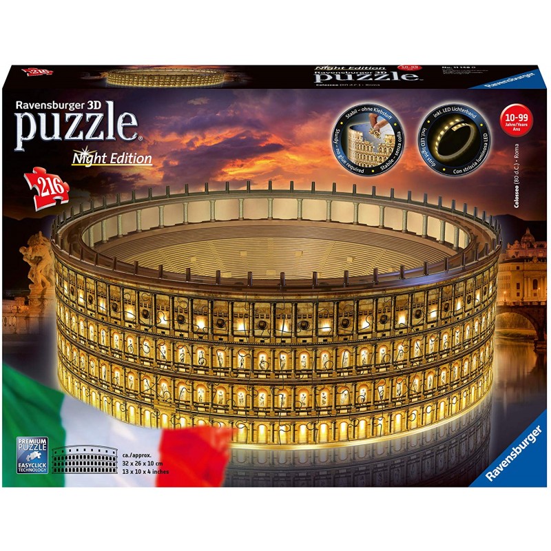 ravensburger colosseo night edition 3d puzzle, multicolore, 11148