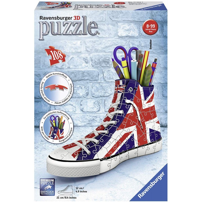 ravensburger italy- sneaker union jack puzzle, 3d portapenne, 11222