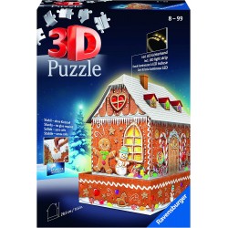 Ravensburger - 3D Puzzle Casetta di Pan di Zenzero Night Edition con Luce, 216 Pezzi - RAV11237