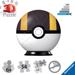 Ravensburger - 3D Puzzleball, Pokémon Hyperball Nera, 54 Pezzi - RAV11266.1