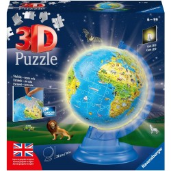 Ravensburger - 3D Puzzle Globo Night Edition con Luce, Impara la Geografia in Inglese, 180 Pezzi - RAV11498