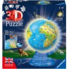 Ravensburger - 3D Puzzle Globo Night Edition con Luce, Impara la Geografia in Inglese, 180 Pezzi - RAV11498
