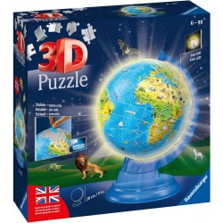 Ravensburger - 3D Puzzle Globo Night Edition con Luce, Impara la Geografia in Inglese, 180 Pezzi - RAV11498