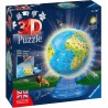 Ravensburger - 3D Puzzle Globo Night Edition con Luce, Impara la Geografia in Inglese, 180 Pezzi - RAV11498
