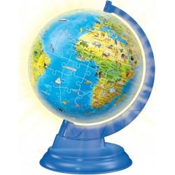 Ravensburger - 3D Puzzle Globo Night Edition con Luce, Impara la Geografia in Inglese, 180 Pezzi - RAV11498