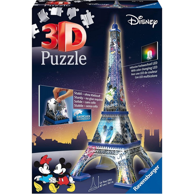 Ravensburger Puzzle 3D, Tour Eiffel Disney, con Luci LED, 216 Pezzi, 12520.3