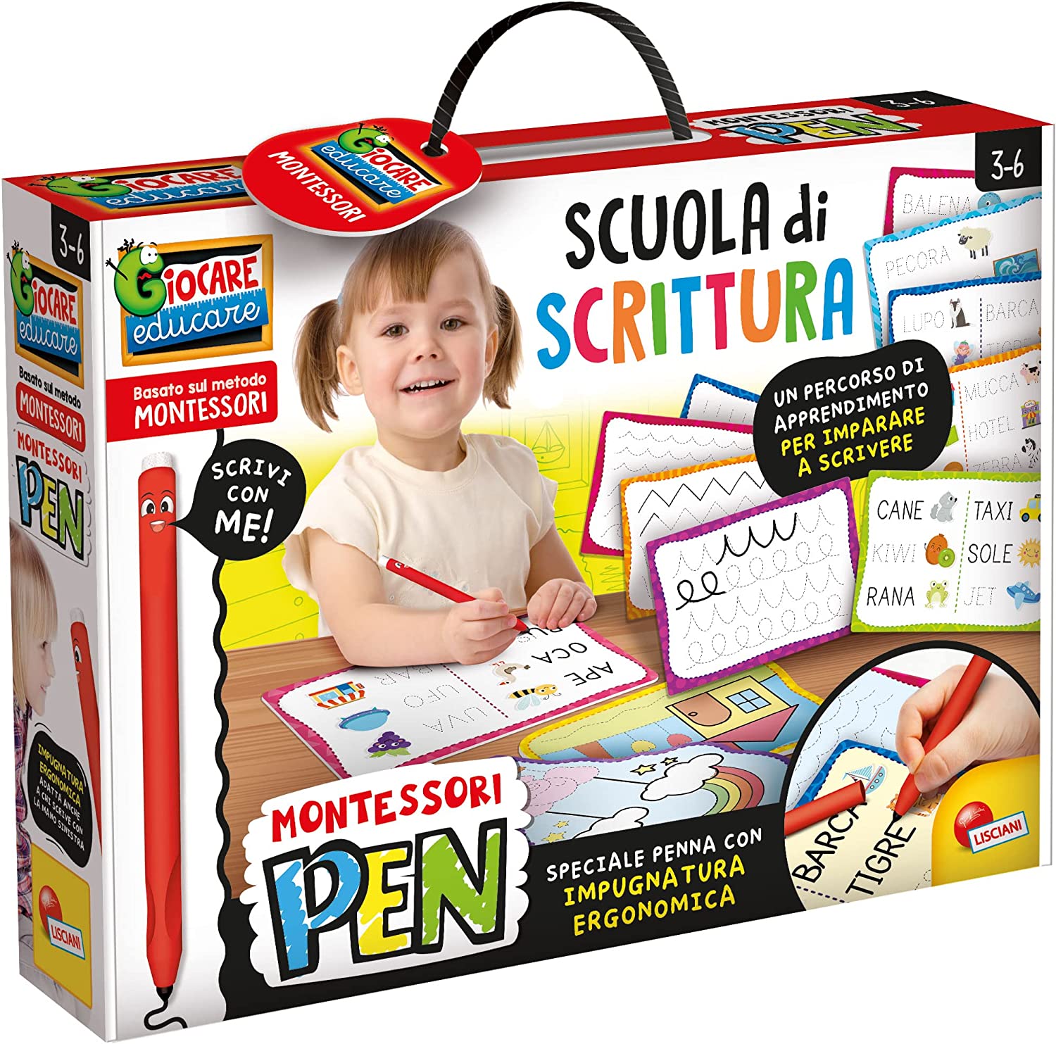 Lisciani Giochi - Montessori Pen Super Scuola Scrittura, Gioco per Imparare  a Scrivere con la Penna Anatomica, 97081