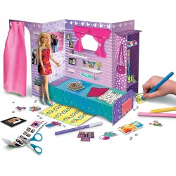 Lisciani Giochi - Barbie Create e Decorate, Bambola Inclusa, Loft in Cartone e Mobili da Costruire, Pennarelli, Sticker, Fogli d