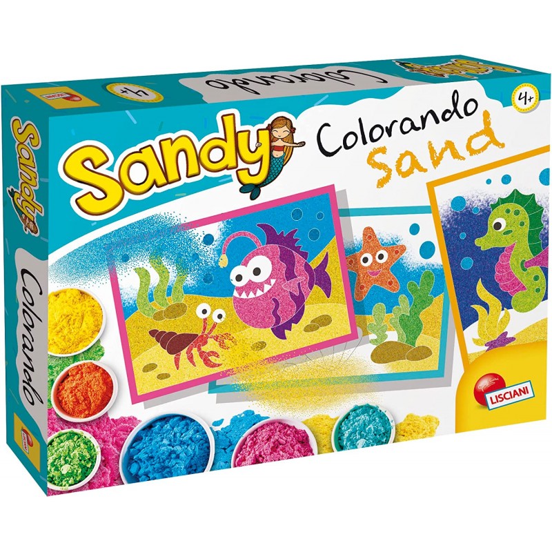 Lisciani Giochi - Sandy Colorando Sand, Fogli Adesivi Disegnati, Sabbia Colorata, Contenitore con Beccuccio, 97494