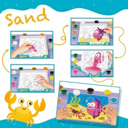 Lisciani Giochi - Sandy Colorando Sand, Fogli Adesivi Disegnati, Sabbia Colorata, Contenitore con Beccuccio, 97494