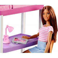 Mattel - Barbie Playset Camera da Letto, Bambola Brunette con Letto, Scrivania e Accessori, FXG52