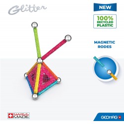 Geomag- Glitter Recycled, Costuzioni Magnetiche Effetto Glitter, Barrette Magnetiche Scintillanti e Colorate, Confezione da 22 P