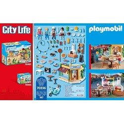 Playmobil - City Life 70336 - Pizzeria con Tavoli all Aperto con Effetti Luminosi - PM70336