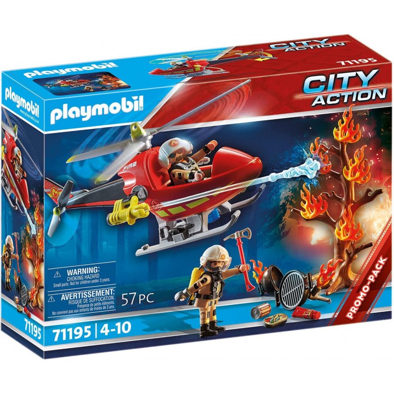 Playmobil - City Action 71195 - Elicottero dei Vigili del Fuoco, Elicottero dei Pompieri con Cannone Estintore - PM71195