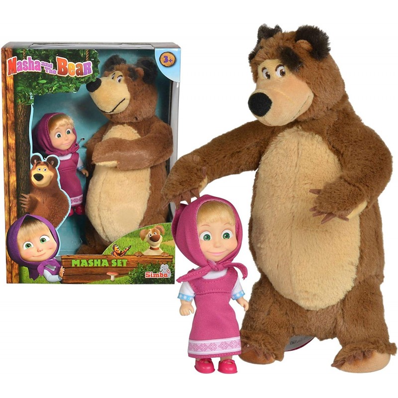 Simba - Masha e Orso, Set con Masha Minidoll 12 Cm con Orso Peluche 25 Cm - 109301072