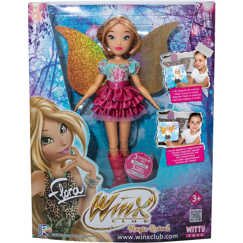 Rocco Giocattoli - Witty Toys, Winx Club Magic Reveal bambola Flora con 3 magiche ali incluse, 1192102