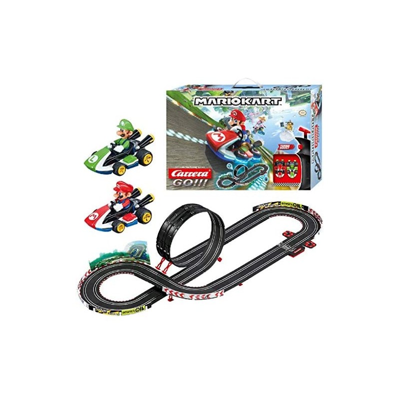 Carrera Toys GO!!! Mario Kart Mach 8 Set Pista da Corsa e Due Macchinine con Mario e Luigi, Gioco Adatto per Bambini dai 6 Anni,