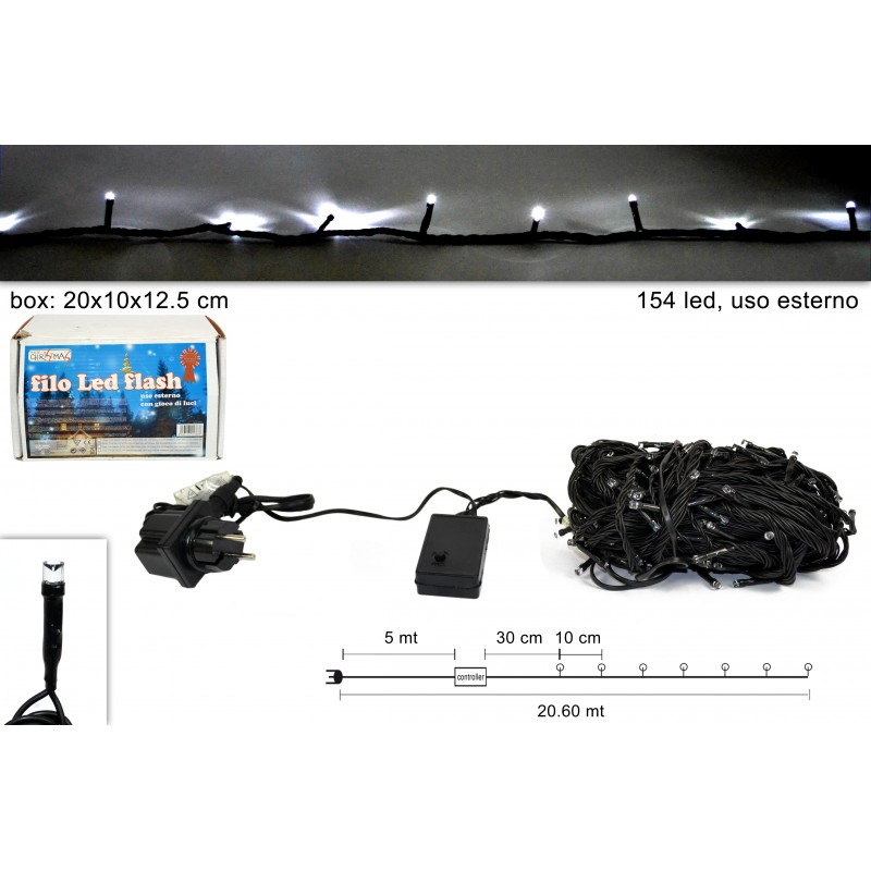 FILO LED FLASH 154 LED - 15MT BIANCO USO ESTERNO