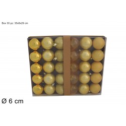 PALLE 6CM 30PZ 6 DECORI ASSORTITI IN BOX ORO