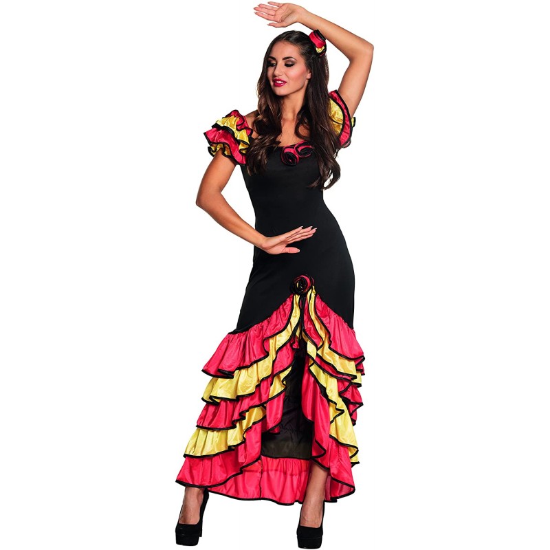 Costume Femmina Rumba (Tg. 40-42) 1 pz, Ballerina Spagnola Rumba, Nero/Rosso/Giallo, M (40/42), 583529