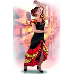 Costume Femmina Rumba (Tg. 40-42) 1 pz, Ballerina Spagnola Rumba, Nero/Rosso/Giallo, M (40/42), 583529