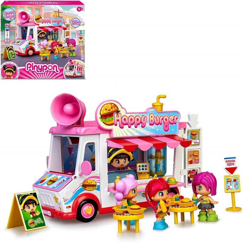 Famosa - Pinypon - Happy Burger, playset ristorante e veicolo, include 1 bambola Pinypon, accessori, 700017210