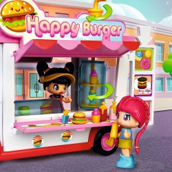 Famosa - Pinypon - Happy Burger, playset ristorante e veicolo, include 1 bambola Pinypon, accessori, 700017210