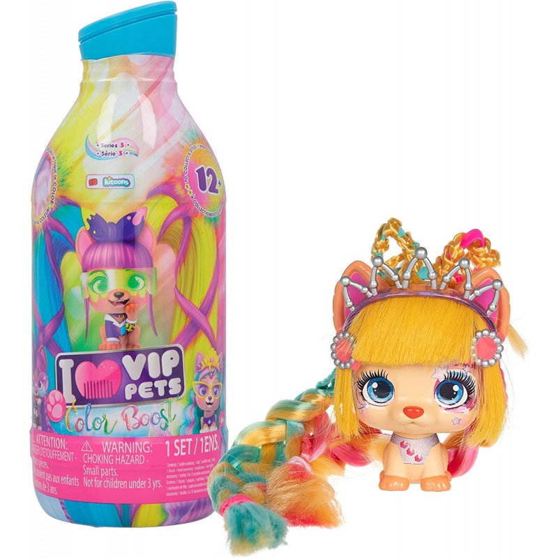 VIP PETS Color Boost | Bambola cagnolino a Sopresa da Collezionare con lunghi capelli da Acconciare (30 cm), 712003IM3