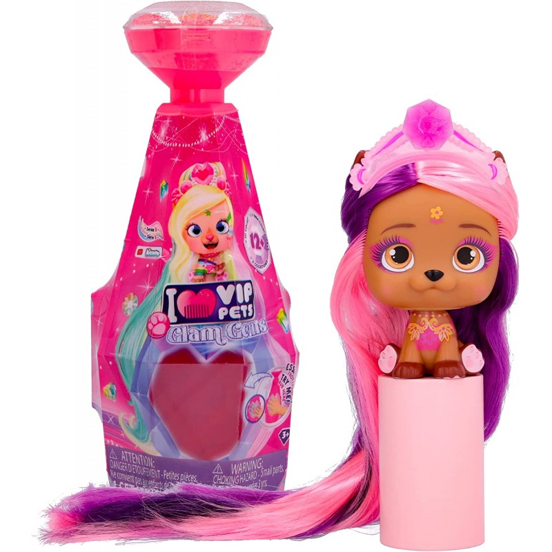 Imc Toys - VIP PETS Glam Gems S5, Bambola a Sorpresa da Collezione, Look Brillante e Capelli da Pettinare e Decorare con Gioiell