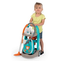 Smoby- Carrello pulizie con Aspirapolvere per Bambini dai 3 Anni in su, Colore Turchese, 330309