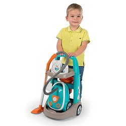 Smoby- Carrello pulizie con Aspirapolvere per Bambini dai 3 Anni in su, Colore Turchese, 330309