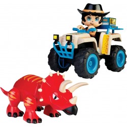 Famosa - ACTION HEROES Dino Adventure Quad, Quad con personaggio, dinosauro triceratopo e accessori, ACN01010