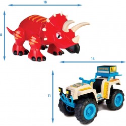 Famosa - ACTION HEROES Dino Adventure Quad, Quad con personaggio, dinosauro triceratopo e accessori, ACN01010